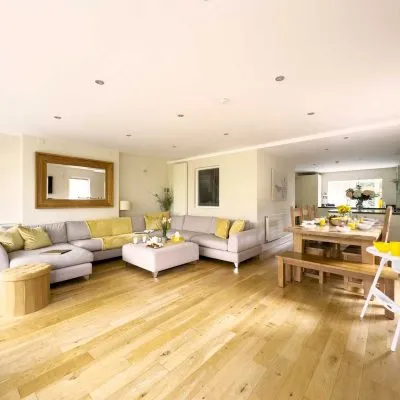 Open plan living area at Velvet Lodge, Cotswolds Water Park