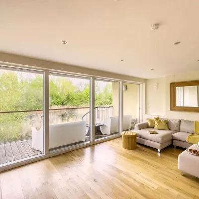 Open plan living area at Velvet Lodge, Cotswolds Water Park