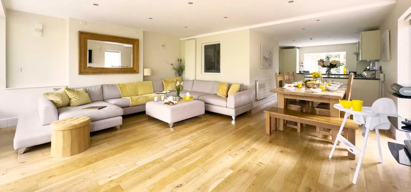 Open plan living area at Velvet Lodge, Lower Mill Estate