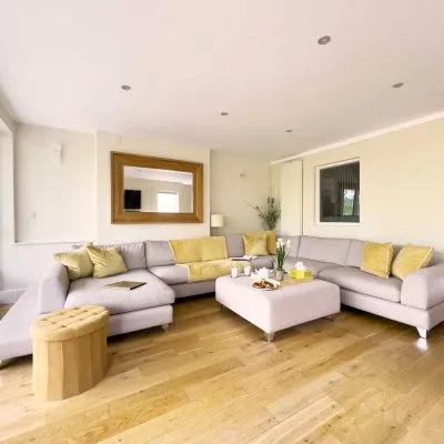 Open plan living area at Velvet Lodge, Lower Mill Estate